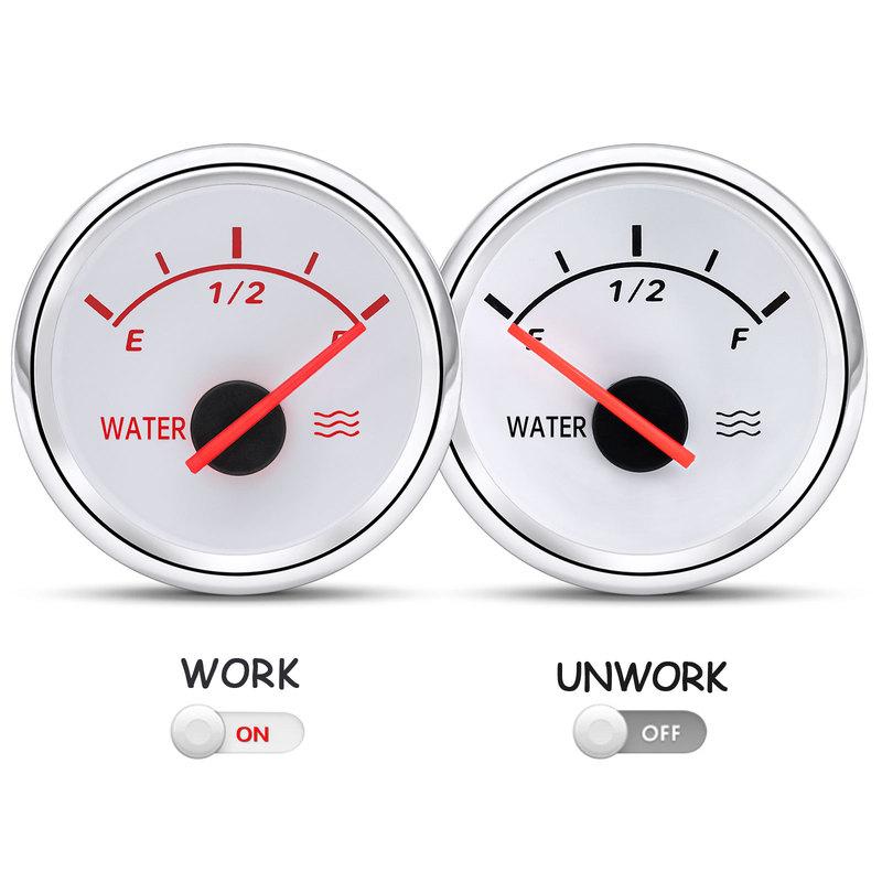 52mm Water Level Gauge for Car Boat Motorcycle Fuel Sensor Water Tank Level Gauge 0~190 240-33Ohm Indicator Red Backlight 9~32V