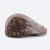 Forward Peaked Cap Men Beret Hat Solid Color Leather Flat Cap Retro   Driving