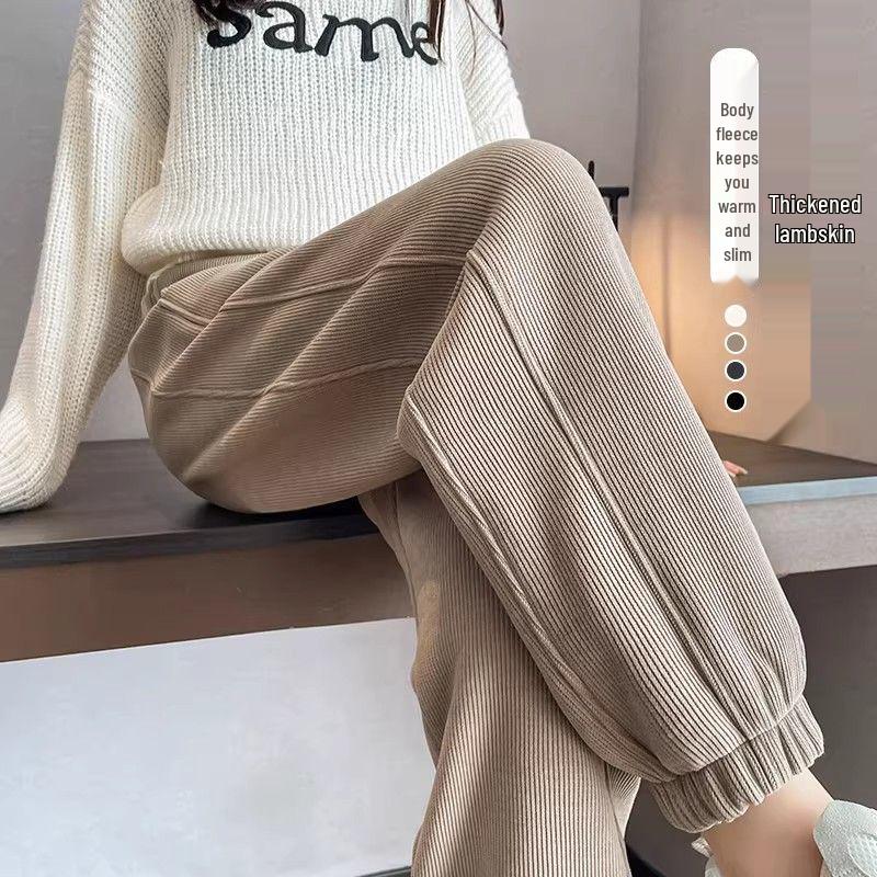 Женские европейские хлопковые велюровые утепленные спортивные штаны - Теплые брюки свободного кроя для осени/зимы 2024