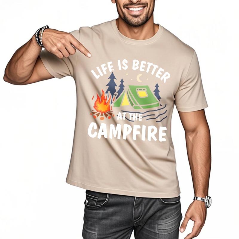 T Shirt Men Casual Round Neck Tee Brand Summer For Man tshirt Life Is Better At The Campfire Short Sleeve Soft Oneck Top Tees