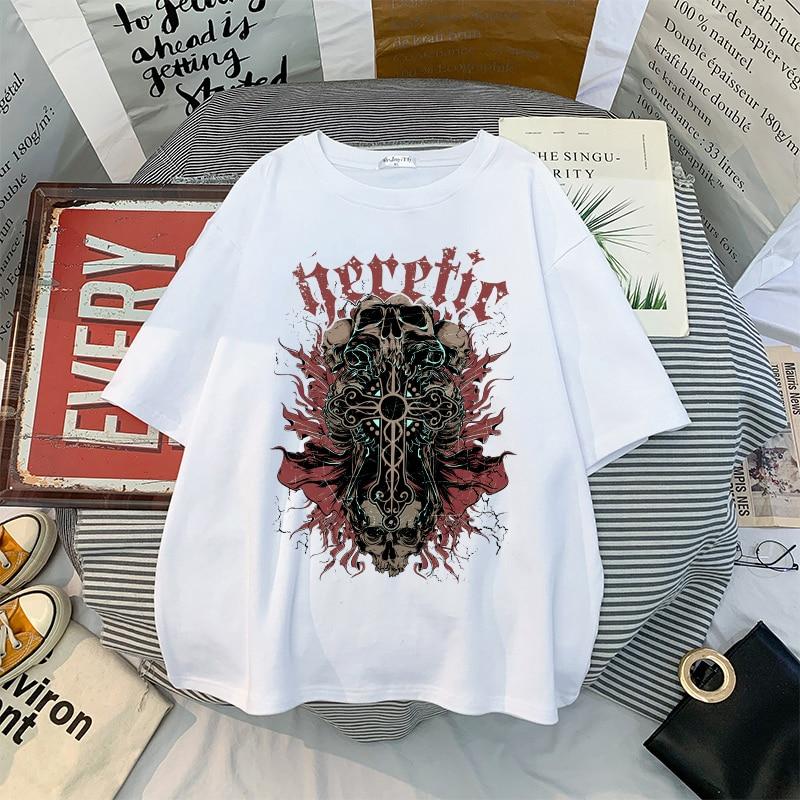 Summer Goth Female Horror Skull Loose Men and WomenT-shirt Punk Dark Grunge Streetwear Gothic Top T-shirts Harajuku Y2k Clothes
