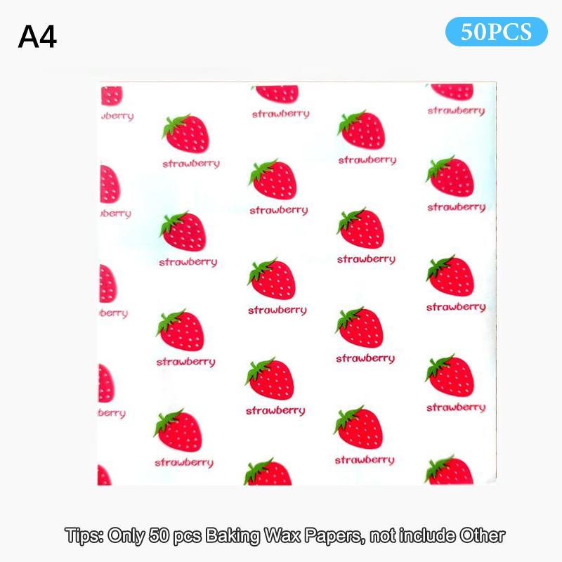 50 шт. Пищевая вощеная бумага для выпечки, Квадраты бумаги с клубничным и цветочным узором, Антипригарная бумага для обертывания тортов, бургеров, чипсов