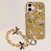 Чехол для iPhone 16 с ремешком, блестящий, с эпоксидным дизайном подсолнуха и бабочки, чехол для телефона