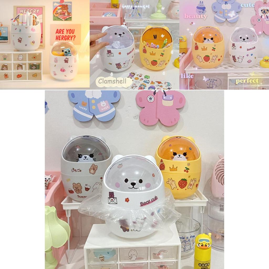 Trash Ins Desktop Can With Lid Mini Cute Storage Box Pencil Organizer Flip