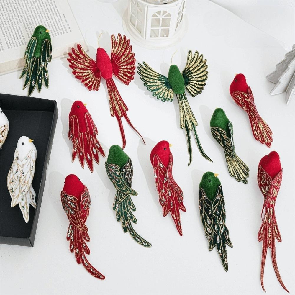 Sequin Long-Tail Glitter Christmas Bird Clip Ornament Artificial Spread-Wing Bird Wedding Festive