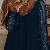 2025 Women's Sequin Ruffle V-Neck Long Sleeve Casual Vacation Top