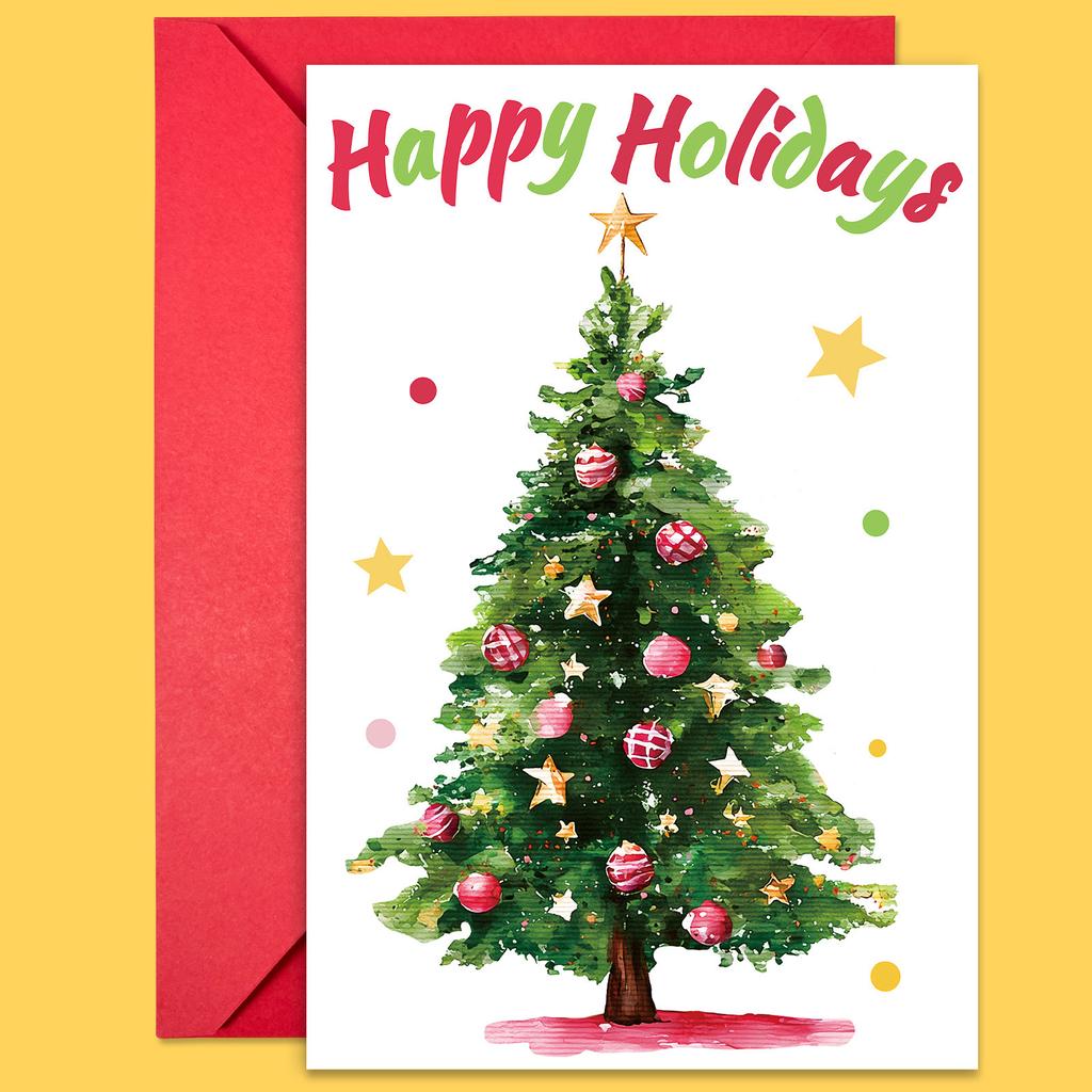 10PCS Large Christmas Greeting Cards with Envelopes, Watercolor Xmas Tree Cards for Holiday & New Year Gifts