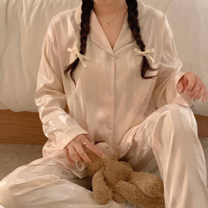 Весенне-осенняя женская японская полосатая пижама, домашний костюм, женская пижама с длинными рукавами для пары, корейская пижама, домашний костюм