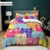 Комплект постельного белья с изображением животных, мультяшные котята, забавные улыбающиеся каракули, юмористический комплект постельного белья для близнецов, мальчиков и девочек, королевы, короля, полиэстеровое одеяло