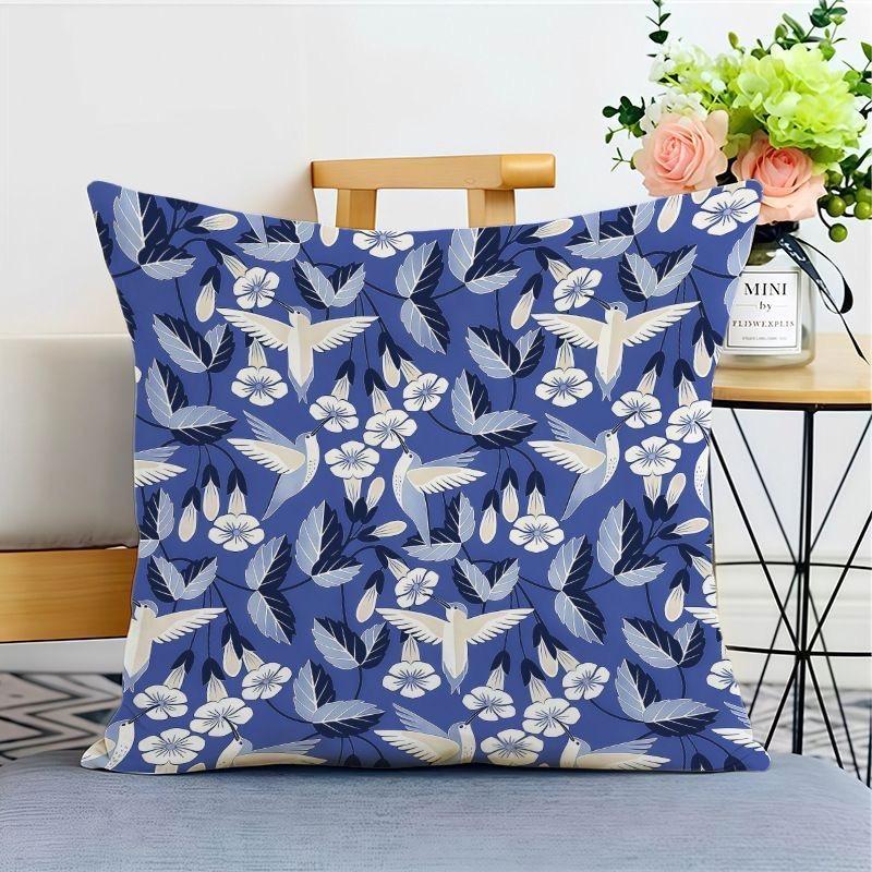 Purple Pattern Pillow Cover Plant Geometric Sofa Living Room Cushion Cover Bedside Square Pillowcase Removable and Washable