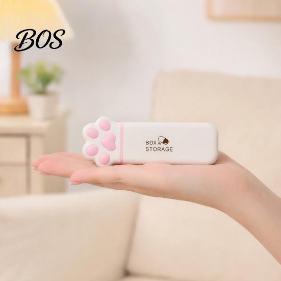 Macaron Color Pill Case Portable Box, Cute Cat Paw Design, with Sealed Buckle Lid, Moisture-Proof Stylish Storage Container 3 Compartment Organizer,