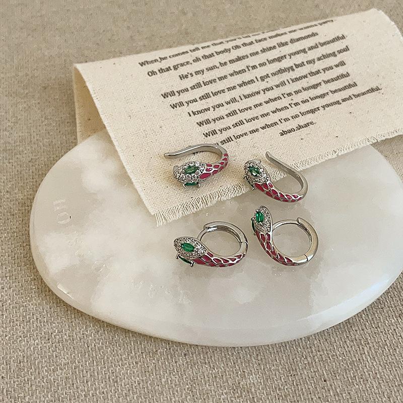 Niche Design Sense Zircon Oil Drop Snake Ear Buckle Earbone Clip Women's Personality Fashion Universal Stud Ears