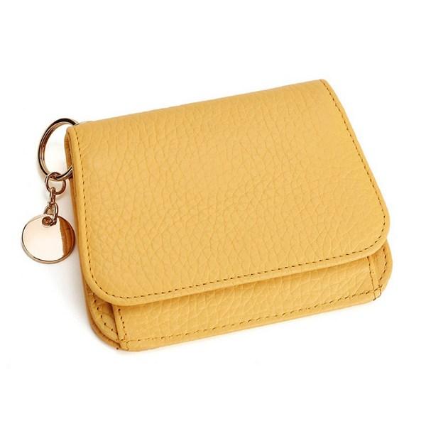 Qlang Womens Gold Key Ring Mini Leather Card Wallet