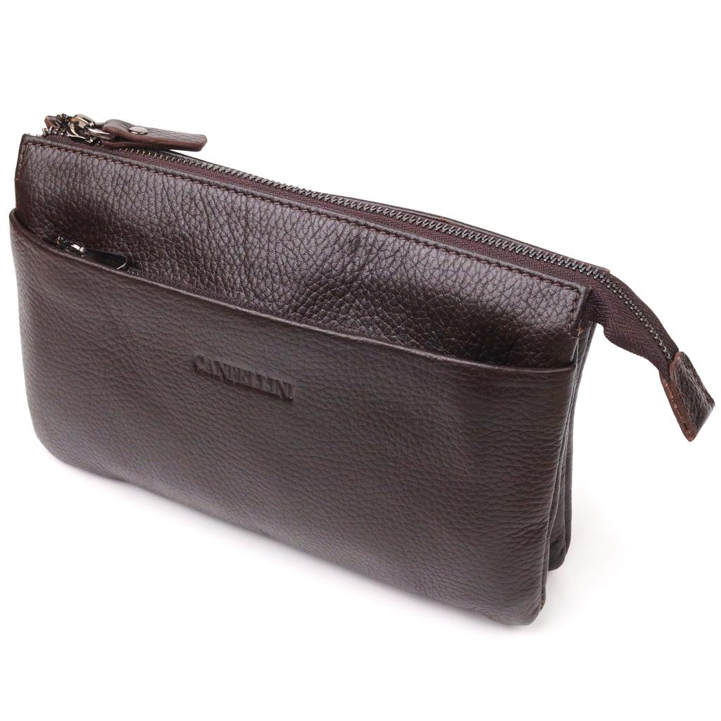 Handsome Clutch Bag for Men Made of Genuine Grained Leather CANPELLINI 21553 Brown