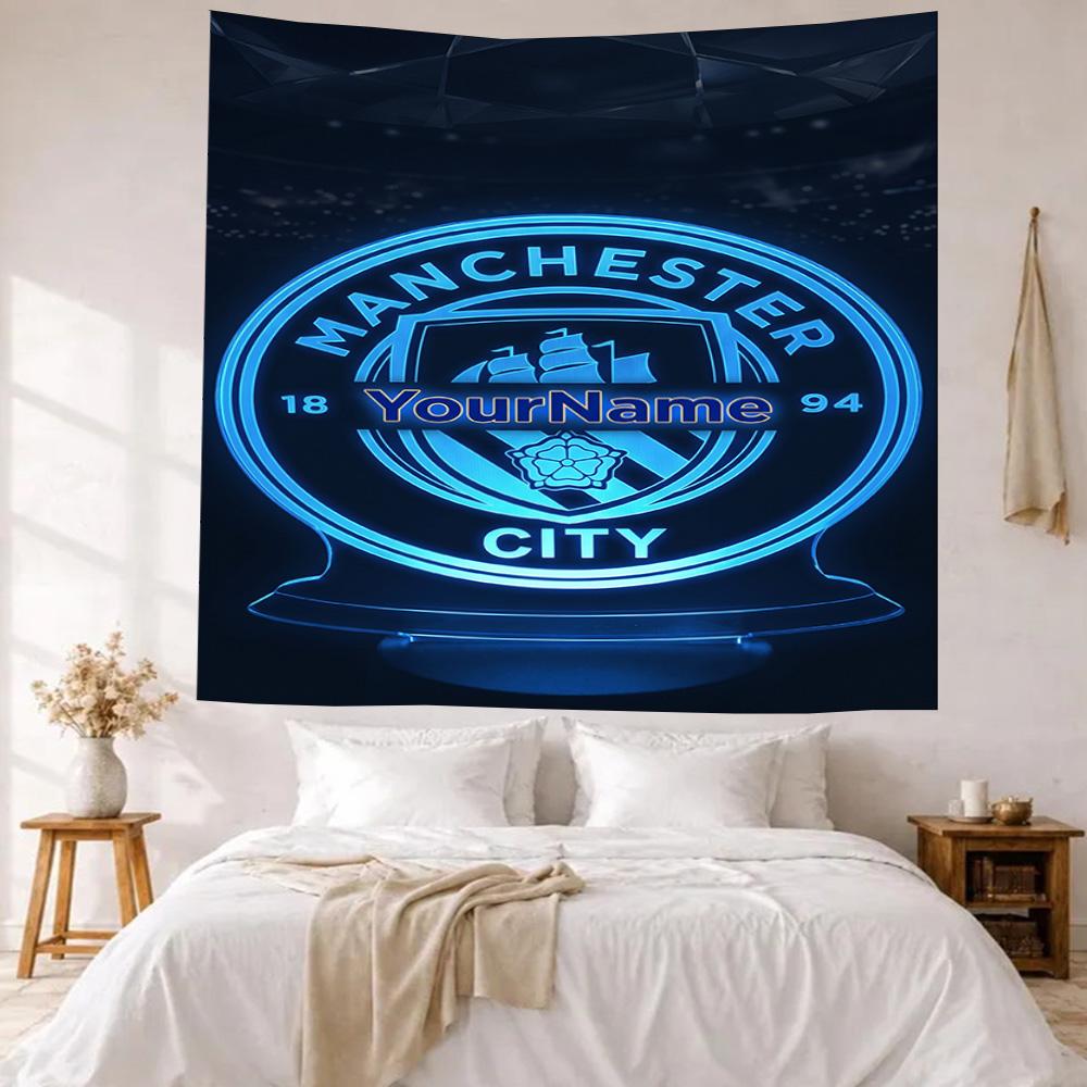 Manchester City Custom Your Name Wall Decor Tapestry Art For Pet Memorial Birthdaywedding Party Backdrop Family Gift