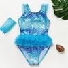 Baby Toddler Girls One-Piece Swimsuit With Ruffle Tulle Frill 2023 Summer Mermaid Print Style Beach Wear Swimwear