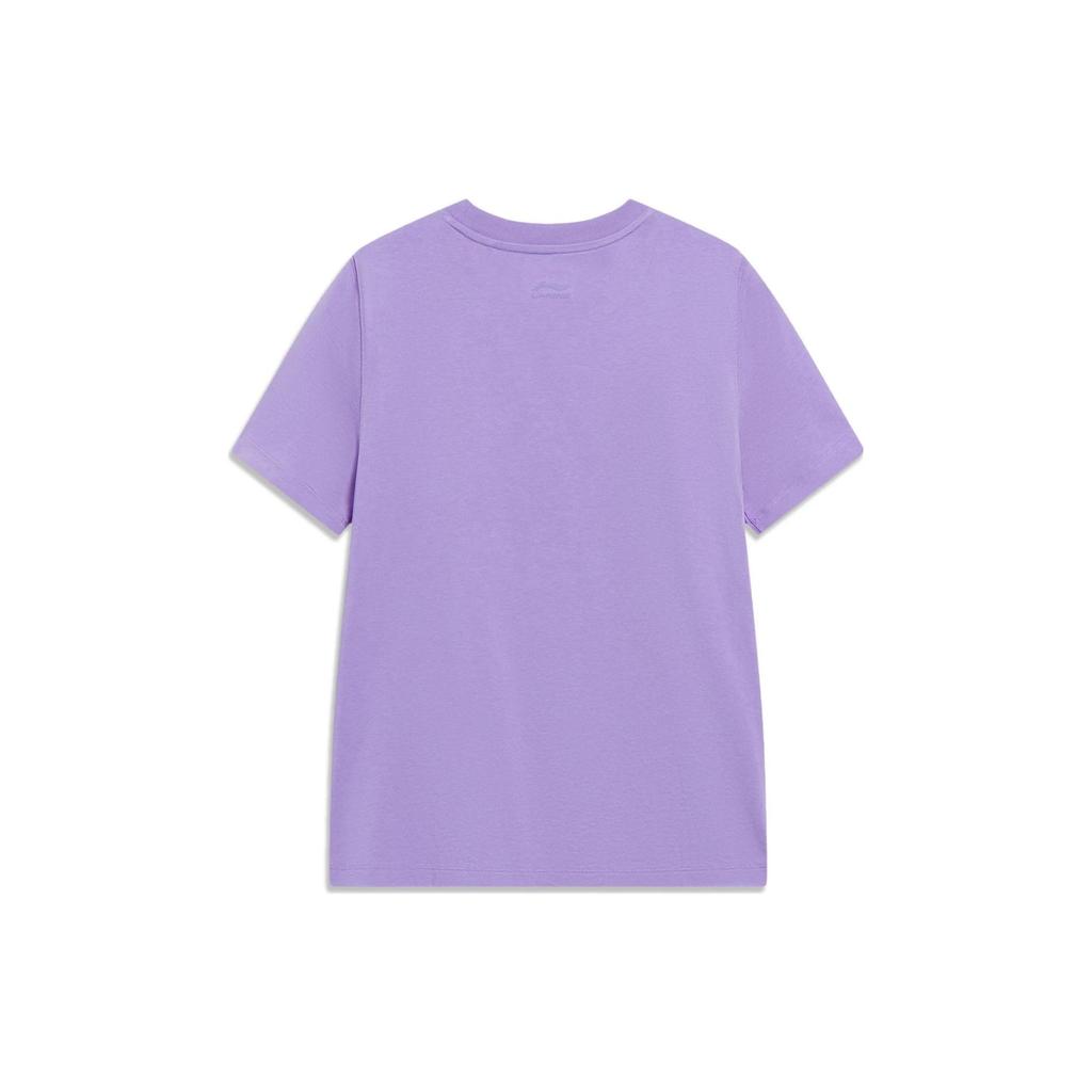 Футболка с вышитым принтом Li Ning, с круглым вырезом и коротким рукавом, женская, розово-фиолетовая, AHST236-1