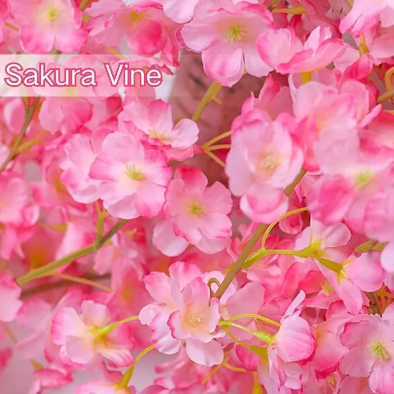 Искусственные вишневые цветы, лианы, шелковые цветы сакуры, ротанг, рождественские подвесные гирлянды, украшения для свадебной вечеринки, сада, домашнего декора