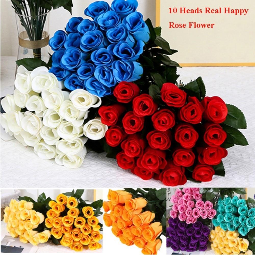 10 Colors Real Happy Flower 10 Heads Crystal Grass Bouquet Rose Flowers Decorative Home Decorative