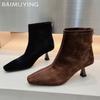 Pointed Toe Women Ankle Boots Suede Mid Heels Sexy Shoes 2025 Trend Winter New Brand Designer Pumps Fashion Goth Botas De Mujer