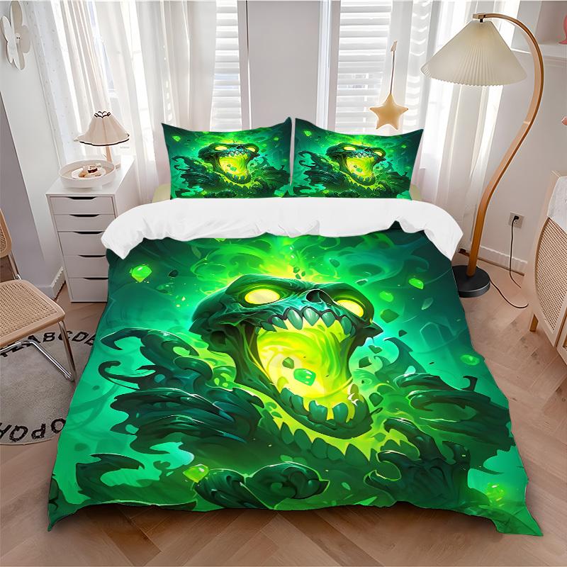 3pcs Monster "Greenery" Bedding Set, Includes 1 Comforter + 2 Pillowcases, Without Pillow Inserts, Soft Comfortable, Lightweight Breathable,