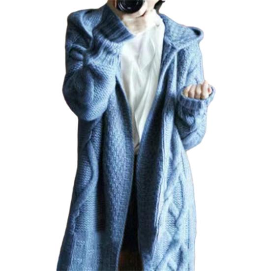 Women Winter Sweater Coat Knitted Thick Hooded Long Sleeve Mid-calf Length Loose Cardiagn Open Stitch Solid Color Soft Oversized Midi Autumn Jacket