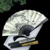1PC 8 Inch Fan Folding Fan Chinese Wind Landscape Painting Ink Painting Wind Men and Women Portable Daily Fan Head Green Bamboo Silk Fan Dancing Fan