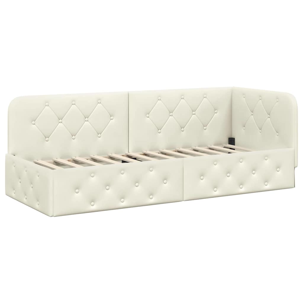 L Shaped Corner Bed Frame Cream 80 x 200 cm Velvet