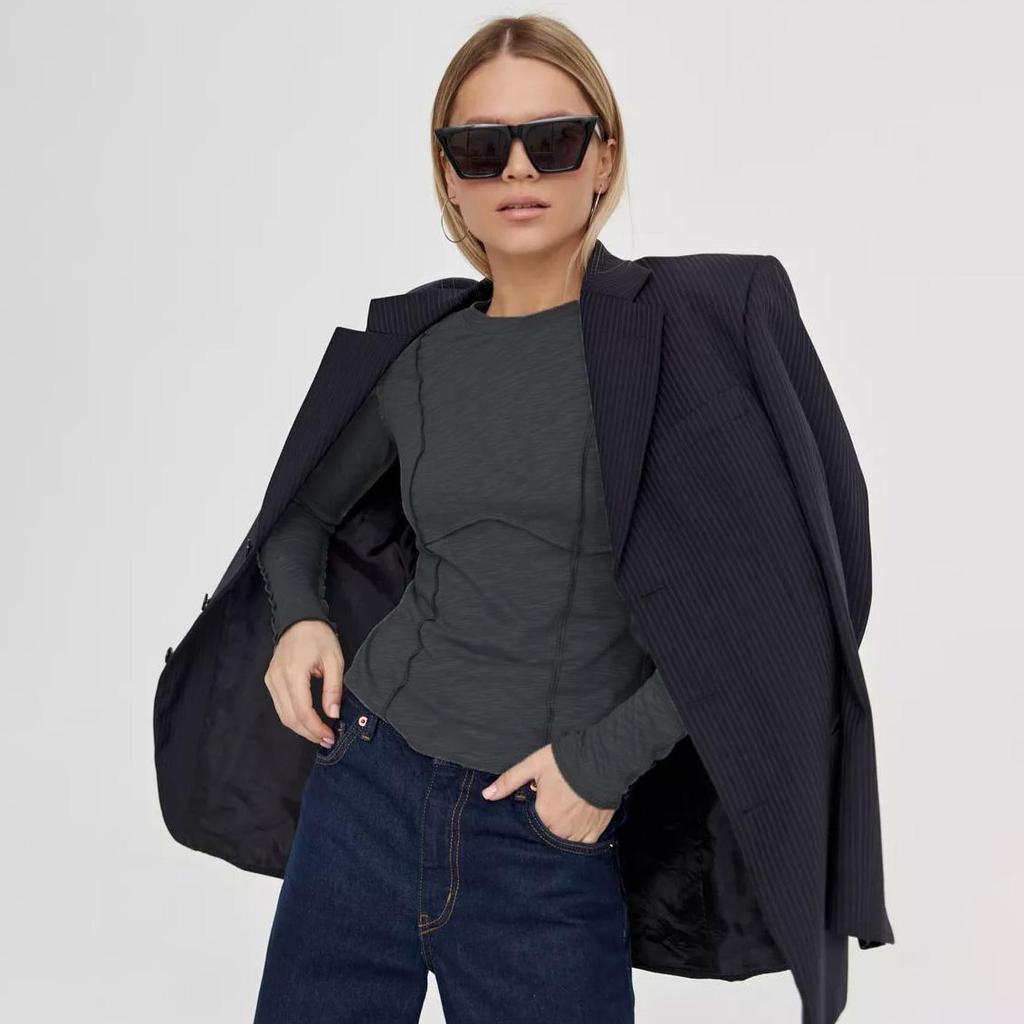 Летняя женская футболка с длинным рукавом и круглым вырезом с принтом