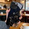 Черный Чехол для Телефона с Узором «Цветок Лотоса» Подходит для iPhone 16 16 Pro 16 Pro Max 16 Plus 15 15 Plus 15 Pro 15 Pro Max