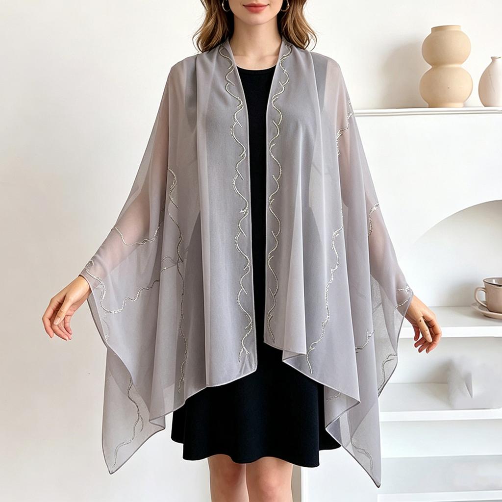 Women Lightweight Sheer Scarf Wrap with Decorative Rhinestone Detailing Long Rectangle Soft Chiffon Shawl for All Seasons