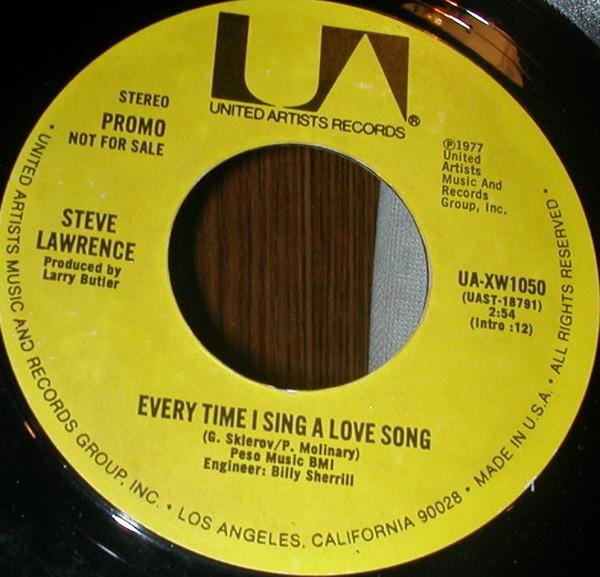 7-дюймовая пластинка STEVE LAWRENCE - Every Time I Sing A Love Song UAXW1050PROMO United Artists 1977 Канада Поп Б/у