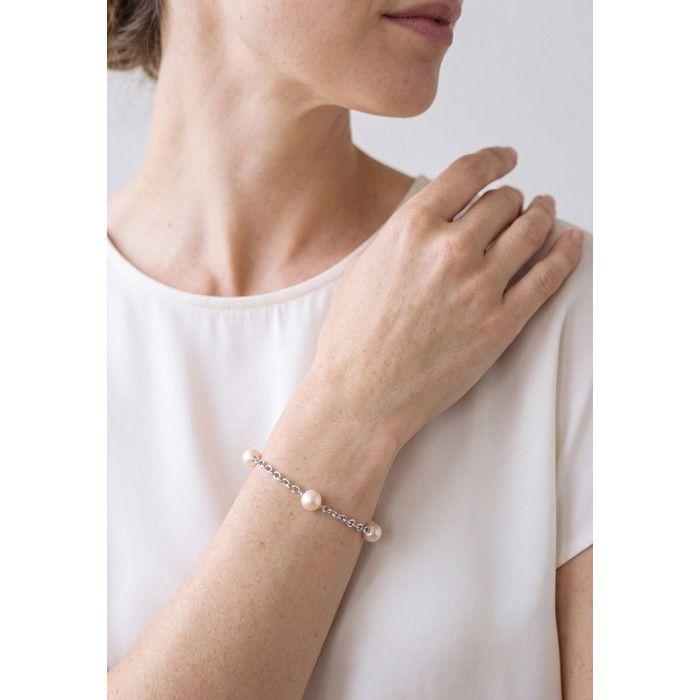 Bracelet - Pearls &amp; Colors - 3 Perles de Culture d'Eau Douce 9-10 mm - Argent 925 - Rose Naturel - 18 cm