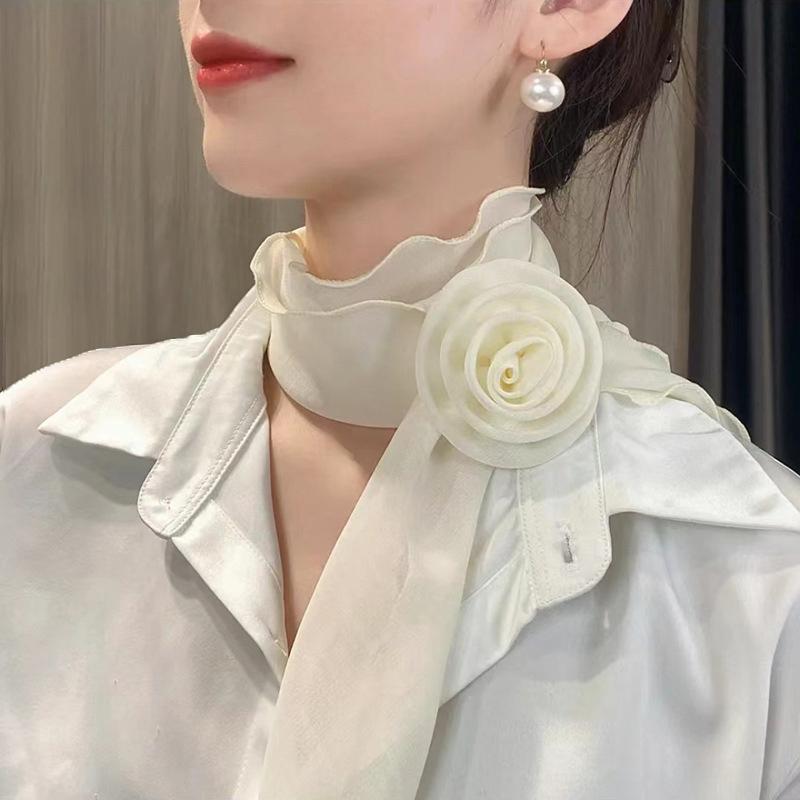 Rose Flower Silk Scarf Versatile Soft Neckerchief For Women Girls Temperament Long Ribbon Tie Scarf Office Clothes Gifts