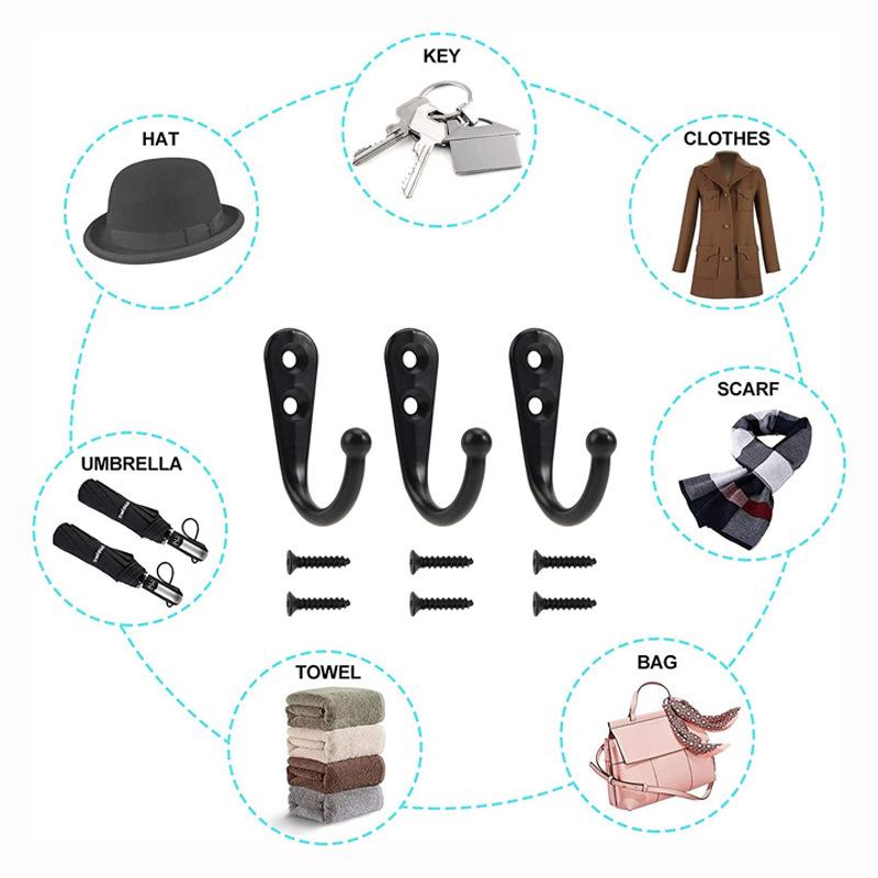 10pcs Alloy Hooks with Screws Wall Mounted Hanging Hangers for Coat Towel Bags Caps Hook Kitchen Bathroom Storage Rack Holders