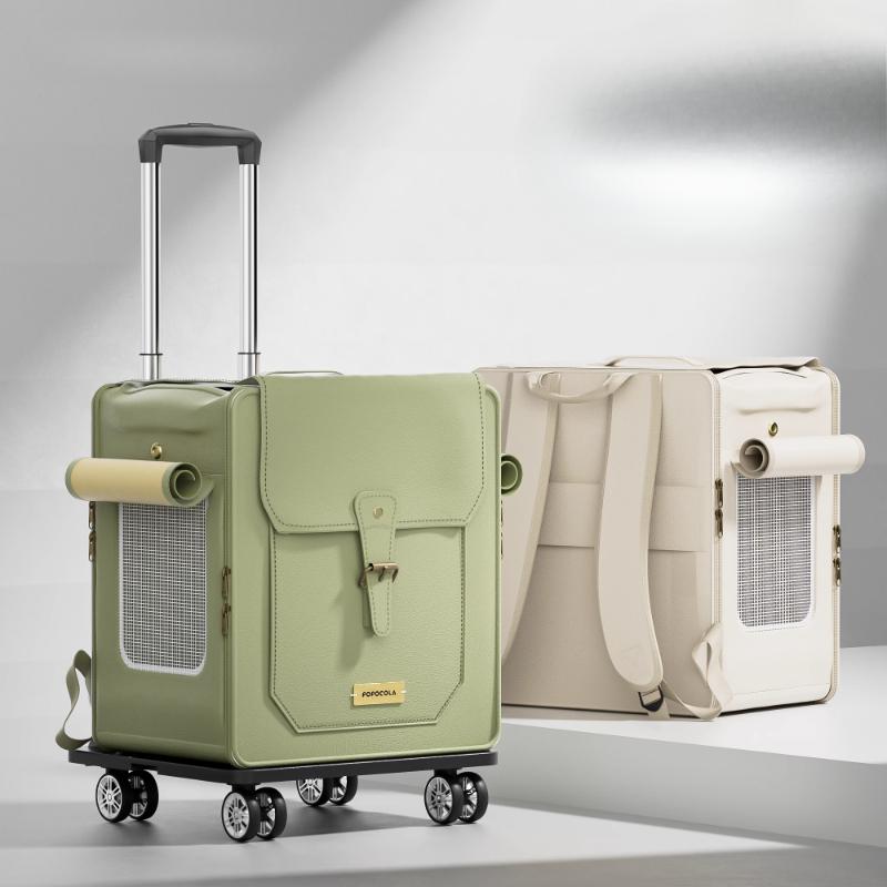 Large Capacity Pet Suitcase with Adjustable Portable Travel Cat Bag Breathable Cat Stroller Waterproof PU Cats Box for Outdoor