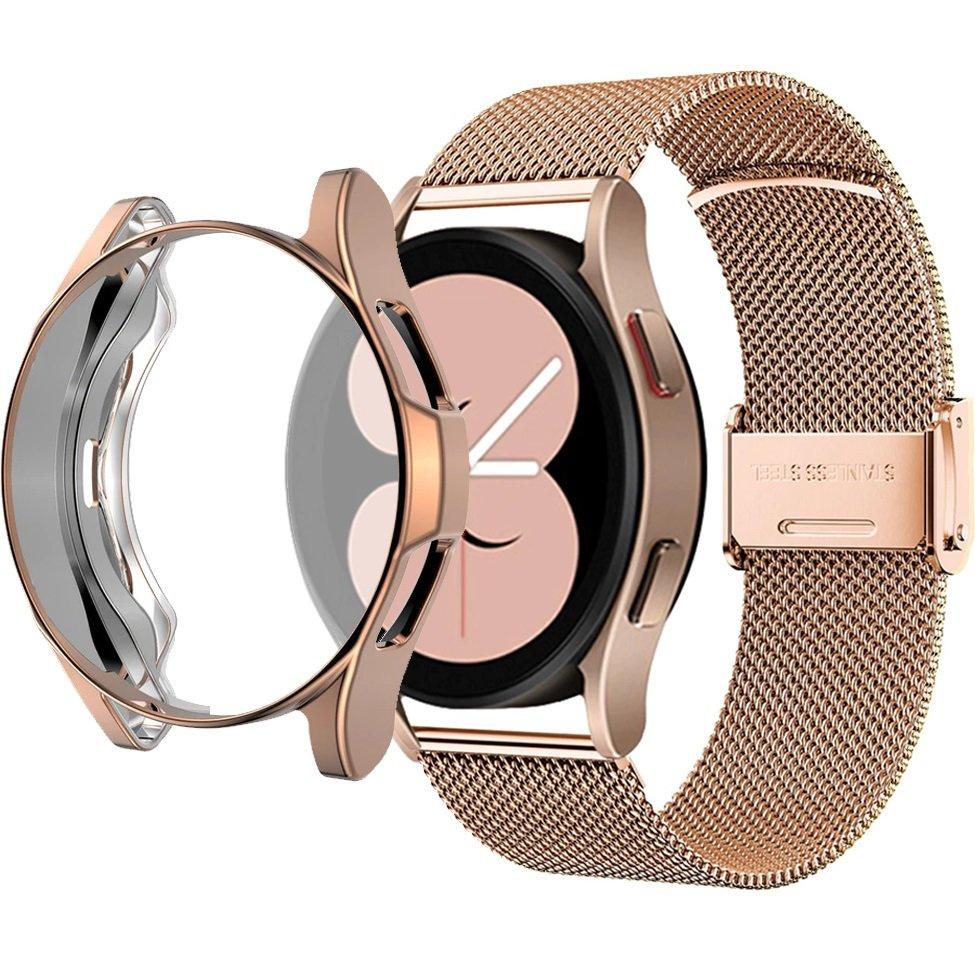 Milanese Bracelet + Case with Screen Protector for Samsung Galaxy Watch 4 40mm, Rose Gold