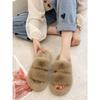 Модные толстые меховые тапочки One Word, двойные меховые тапочки, повседневная домашняя хлопковая обувь для женщин, плоские плюшевые тапочки с перекрестными ремешками 2024
