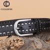 Мужской и женский ремень из 100% коровьей натуральной кожи, модный повседневный женский ремень в стиле панк с полыми заклепками для джинсов, трендовый ремень PK001