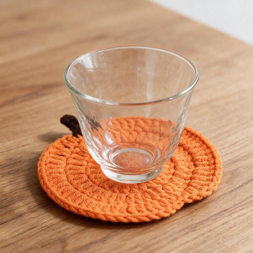 6 Piece Non-slip Halloween Crochet Pumpkin Coaster Hand-woven Coffee Mug Mat Autumn Theme Party