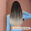 Long Black Straight Wigs for Women Synthetic Highlights Blonde Layered Wig with Curtain Bangs High Density Hair Wig