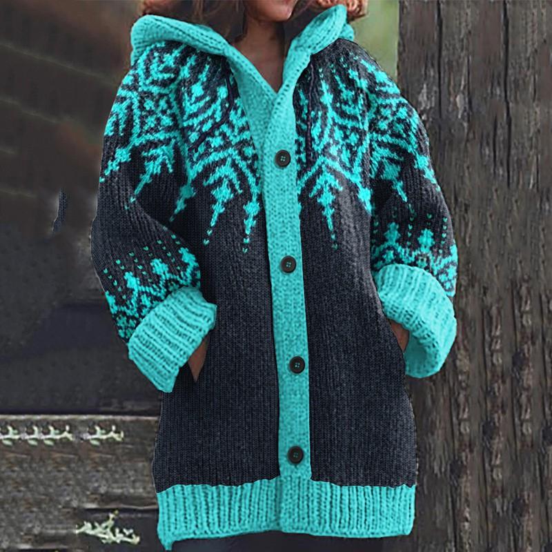 Halloween Animal 3D Printed Hooded Cape Sweatshirt Women - Streetwear Longline Hoodie With V-Neck Button Front