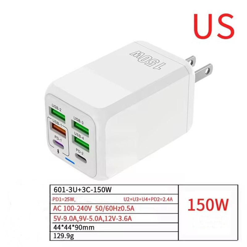 150 Вт 6 портов Pd QC 4.0 Usb C быстрое зарядное устройство настенный адаптер супер быстрая зарядка для iPhone Samsung Ipad Xiaomi Huawei Oneplus Oppo