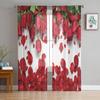Red Rose Flower Green Leaf Plant Beautiful Sheer Curtains for Living Room Bedroom Decoration Window Voiles Morning Tulle Curtain