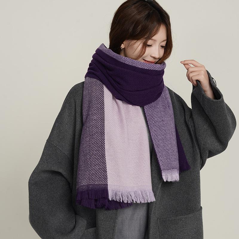 Double-Sided Color Matching Cashmere Scarf, Short Beard Scarf, Women'S Versatile High-End Warm Shawl