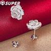 925 Silver Rose Flowers Stud Earrings Jewelry