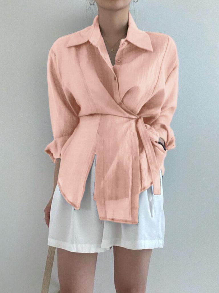 Свободная блузка с длинным рукавом, женская одежда, нерегулярная белая солнцезащитная рубашка, женские модные повседневные рубашки на пуговицах 2023, топы 15674