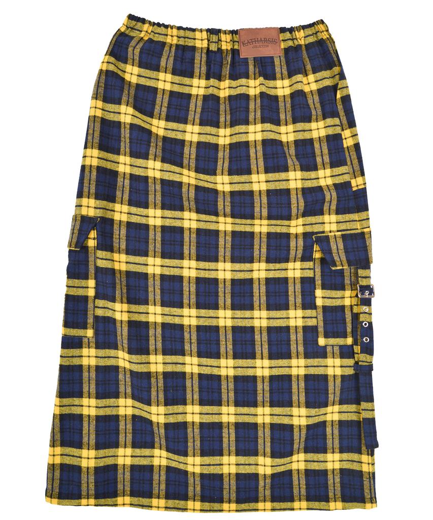 Catharsis Check Belted Elastic Long Skirt Yellow One Size