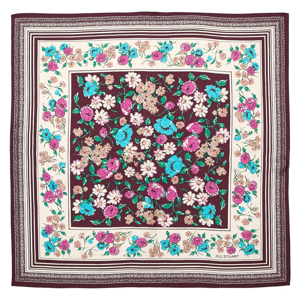JILL STUART Silk Print Petite Scarf 60108011, Women's Floral Print, Wine, 60108011C, Approx. 58cm W x 58cm H