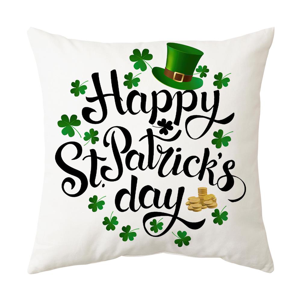 Irish National Day Cushion St. Patrick's Day Cushion Cover Green Cartoon Letters Four-Leaf Clover Sofa Cushion Cover